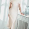 Ivory Satin Asymmetrical One-Shoulder Midi Dress "Luna Grace" DR660