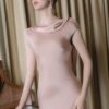 Blush Satin Cowl Neck Evening Gown "Velvet Dawn" DR228