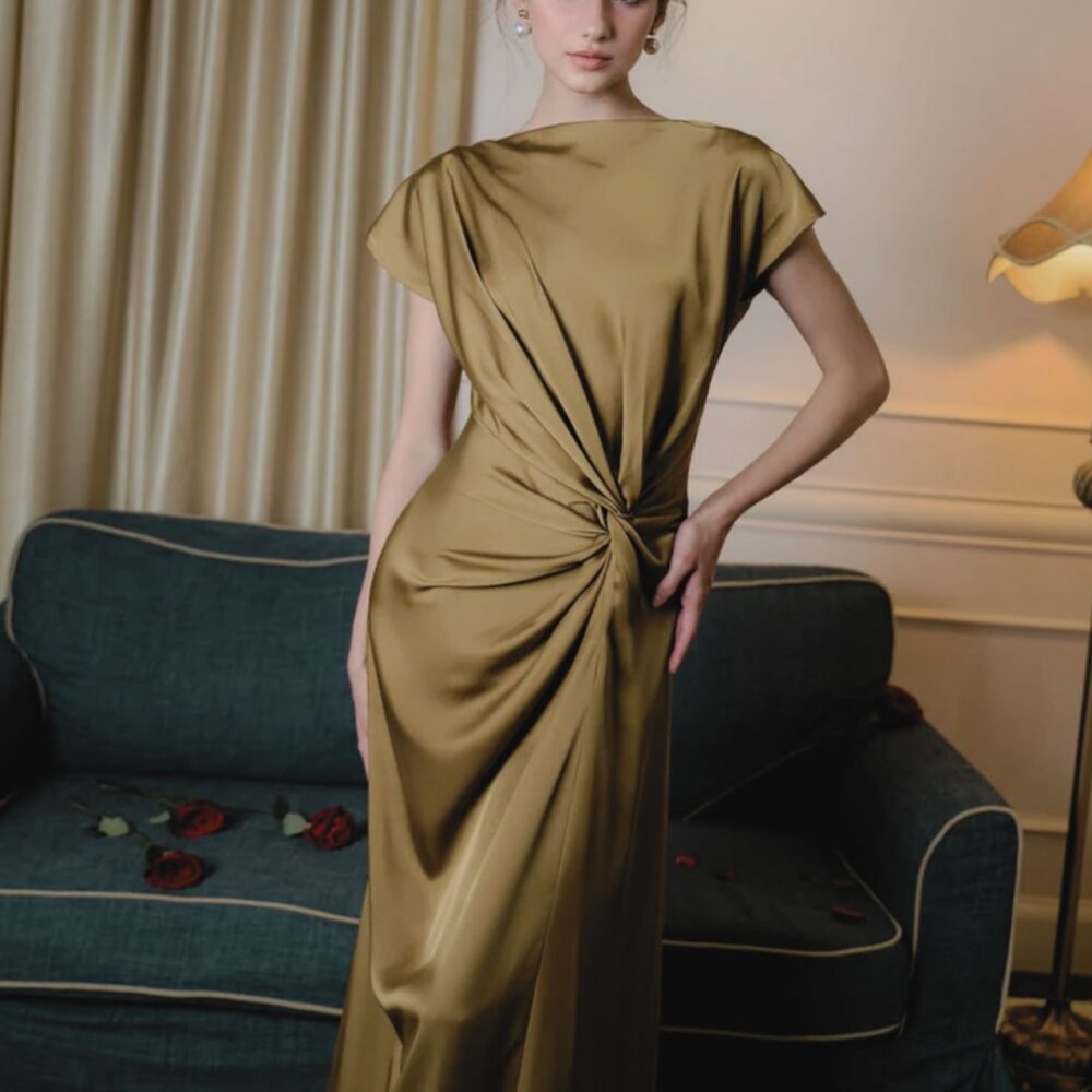 Golden Satin Gown "Marigold Dusk" DR116