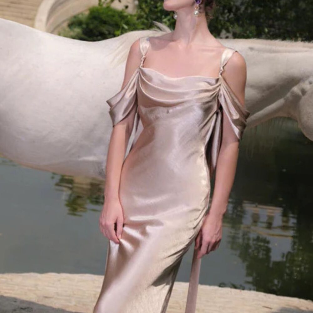 Champagne Satin Gown “Celestial Dusk” DR839
